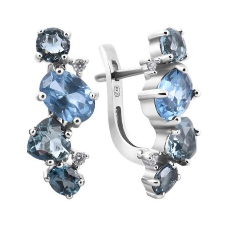 Серебряные серьги с топазами и ювелирными кристаллами с шпинелью и фианитами