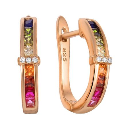 Серебряные серьги со шпинелью и рубинами с фианитами и позолотой