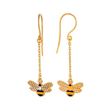 Серьги детские Пчела из серебра с эмалью и стразами