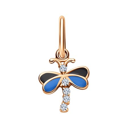 Золотая детская подвеска Стрекоза с эмалью и фианитами