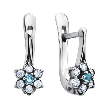 Серебряные серьги Цветок с фианитами