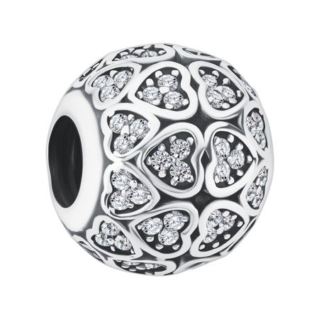 Серебряный шарм Сердце с фианитами и чернением