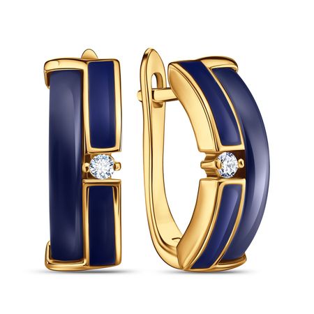 Серебряные серьги с керамикой и эмалью с фианитами и позолотой