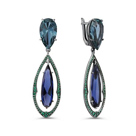 Серебряные серьги с танзанитами, турмалинами и фианитами