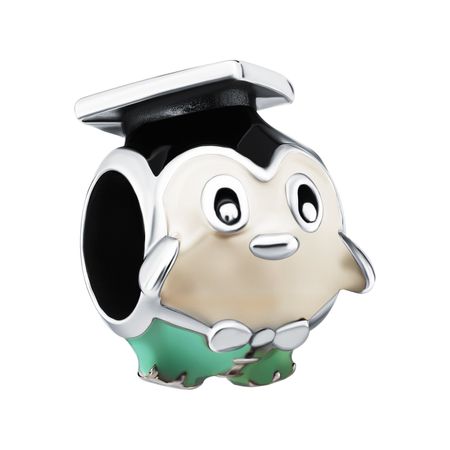 Серебряный шарм Пингвин с эмалью и чернением