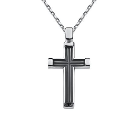 Серебряная подвеска Крест с бриллиантом и родированием