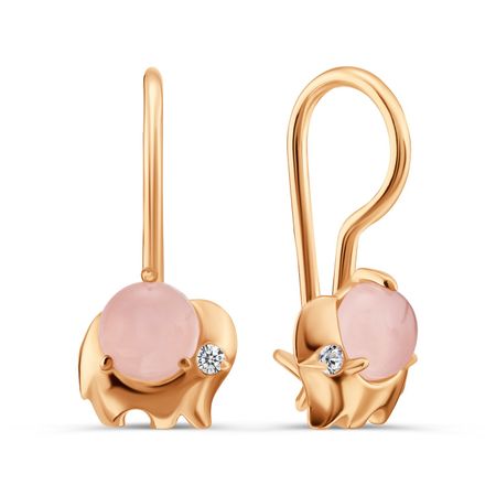 Серебряные детские серьги Слон с фианитами и позолотой