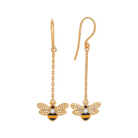 Серьги детские Пчела из серебра с эмалью и стразами