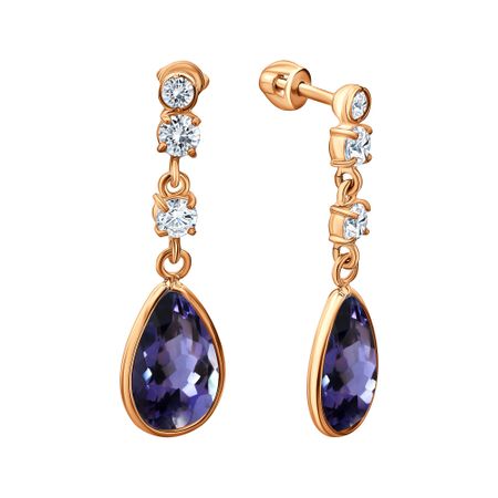 Серебряные серьги с аметистами и фианитами с позолотой