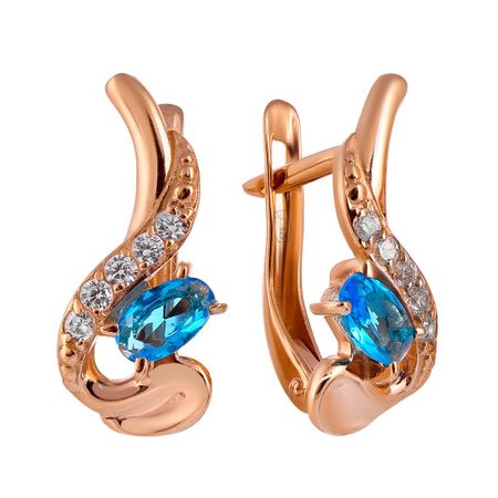 Серьги из серебра с ювелирным стеклом и фианитами