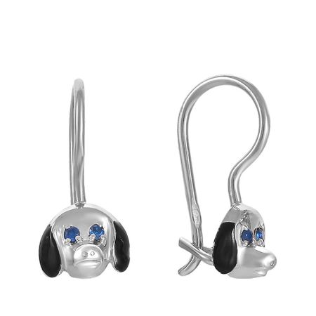 Серьги детские Собака из серебра с эмалью и фианитами