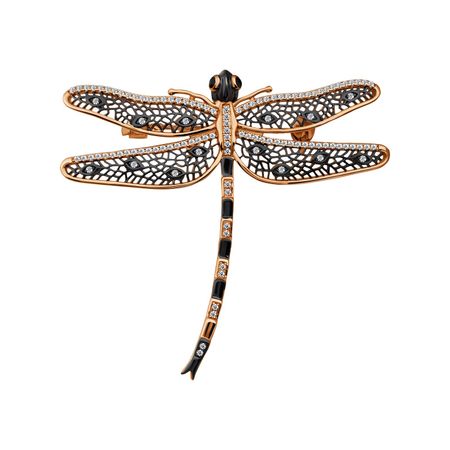 Серебряная брошь с эмалью и кристаллами с фианитами и позолотой