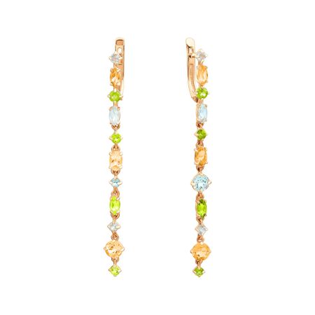 Золотые серьги с хризолитами и цитринами с топазами Sky