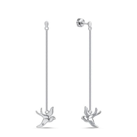 Серебряные серьги Птица с бриллиантами и родированием