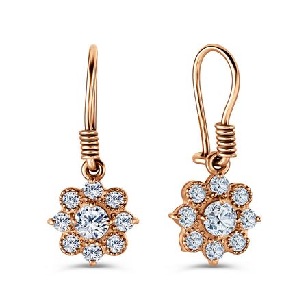 Серебряные серьги Цветок с фианитами и позолотой