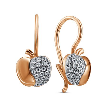 Серебряные детские серьги Яблоко с фианитами и позолотой