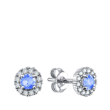 Серебряные серьги с танзанитами и фианитами с родированием