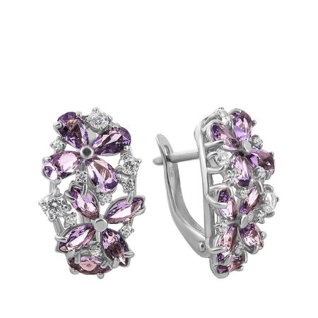 Серьги из серебра с кварцем и фианитами