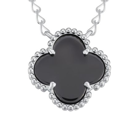 Серебряное колье Клевер с керамикой и родированием