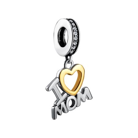 Серебряный шарм I Love Mom с фианитами и позолотой с родированием
