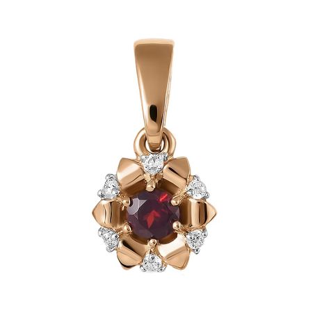 Золотая детская подвеска с гранатом и фианитами с родированием