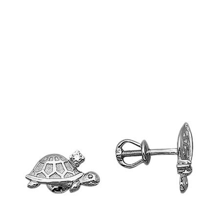 Серьги-пусеты Черепаха из серебра с фианитами