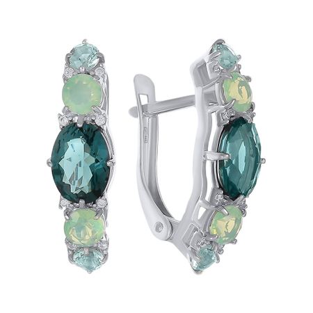 Серебряные серьги с агатами и топазами с фианитами