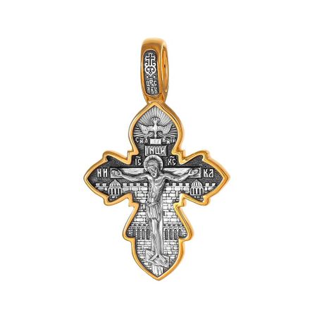 Серебряный крест Ангел охраняющий душу с позолотой и чернением