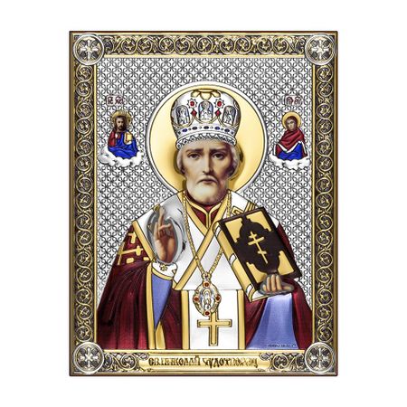 Икона Николай Чудотворец на дереве с позолотой и эмалью 14х18 см