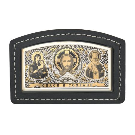 Автомобильная икона из натуральной кожи с обсидианом