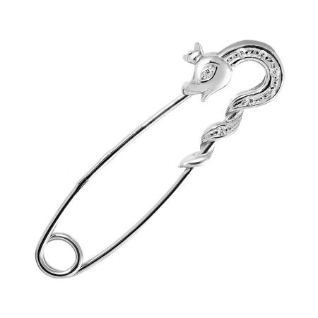 Серебряная брошь-булавка с фианитами