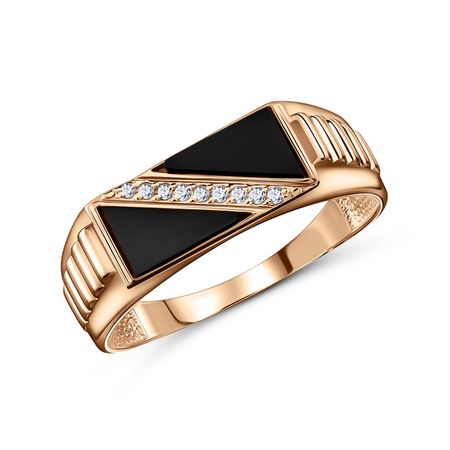 Золотая печатка с агатом и бриллиантами с родированием