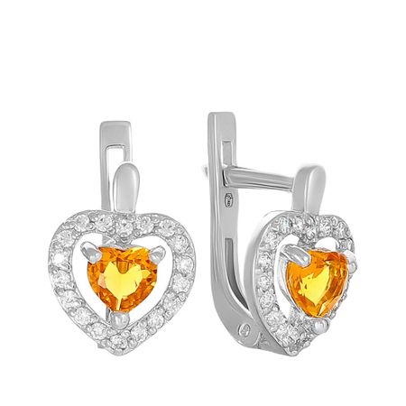 Серьги Сердце из серебра с цитринами и фианитами