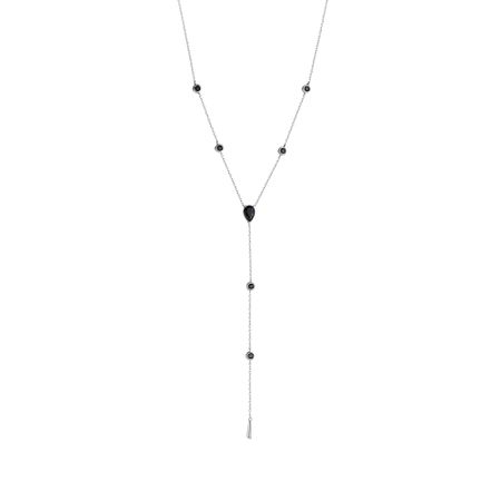 Серебряное колье с кварцем и фианитами с родированием