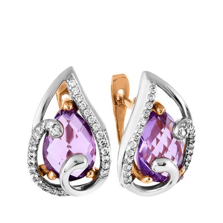Серьги из золота с аметистами и фианитами