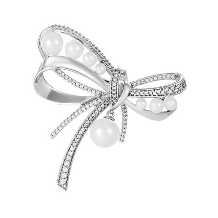 Брошь SOKOLOV Бант из серебра с жемчугом и фианитами