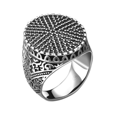 Серебряная печатка с фианитами и чернением