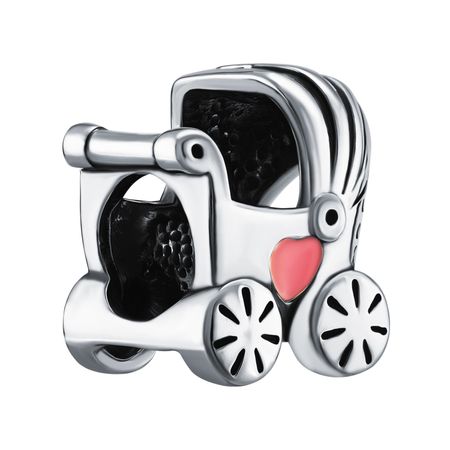 Серебряный шарм Коляска с эмалью и чернением