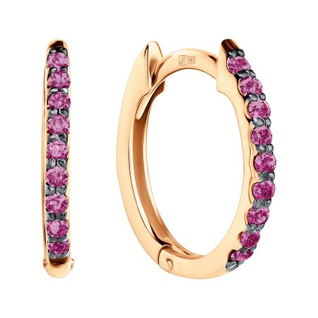 Золотые серьги с рубинами и черным родированием