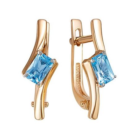 Золотые серьги с топазом Swiss и родированием