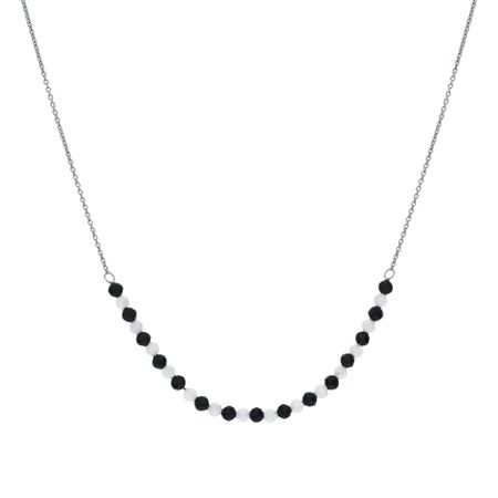 Серебряное колье с лунным камнем и шпинелью с родированием