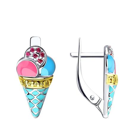 Серьги детские SOKOLOV Мороженое из серебра с эмалью и фианитами