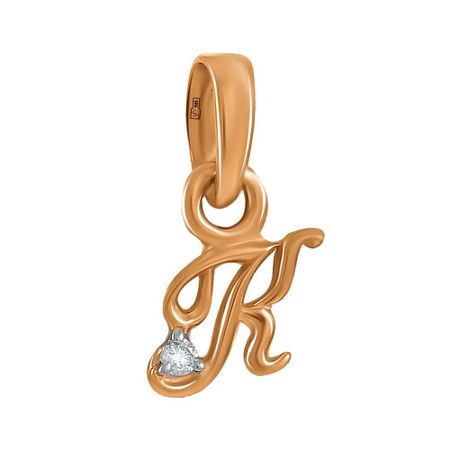 Золотая подвеска буква К с бриллиантом
