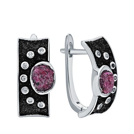 Серебряные серьги с глиттером и корундами с фианитами