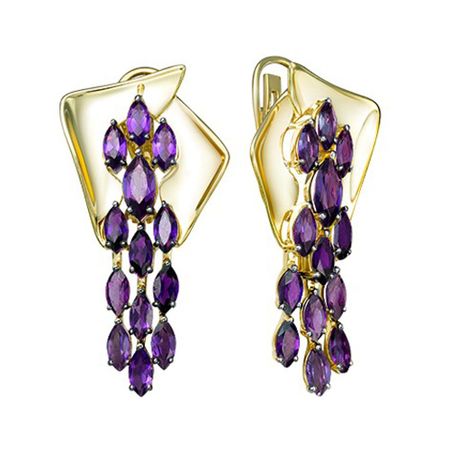 Золотые серьги с аметистами и чернением с родированием