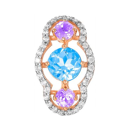Золотая подвеска с топазом Swiss и аметистами с родированием