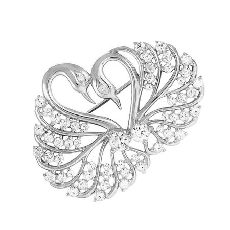 Брошь Лебеди из серебра с фианитами гуси лебеди