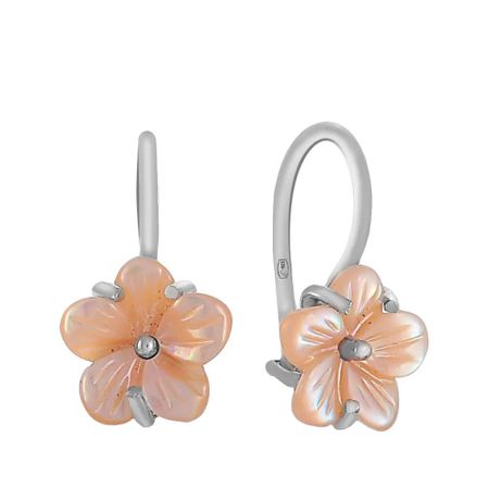 Серьги детские Цветок из серебра с перламутром