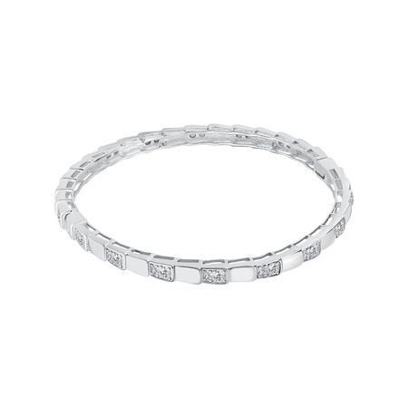 Серебряный жесткий браслет с фианитами и родированием р. 17-19