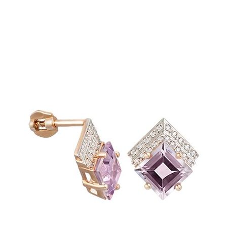 Серьги-пусеты из золота с аметистами и фианитами